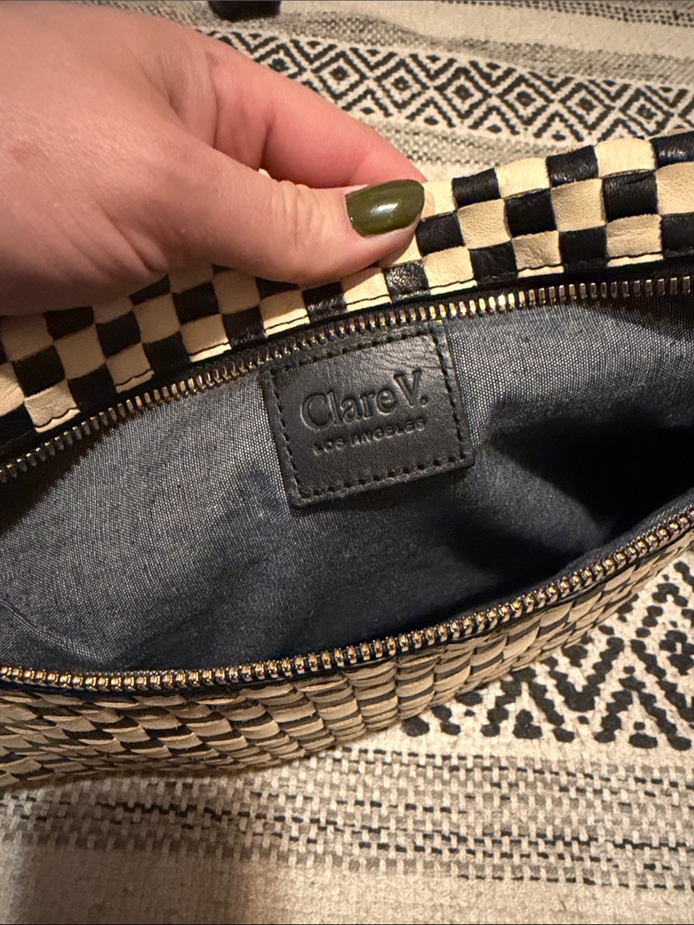 Checkerboard Black and Cream Shoulder Bag with Adjustable Strap - Picture 10 of 11